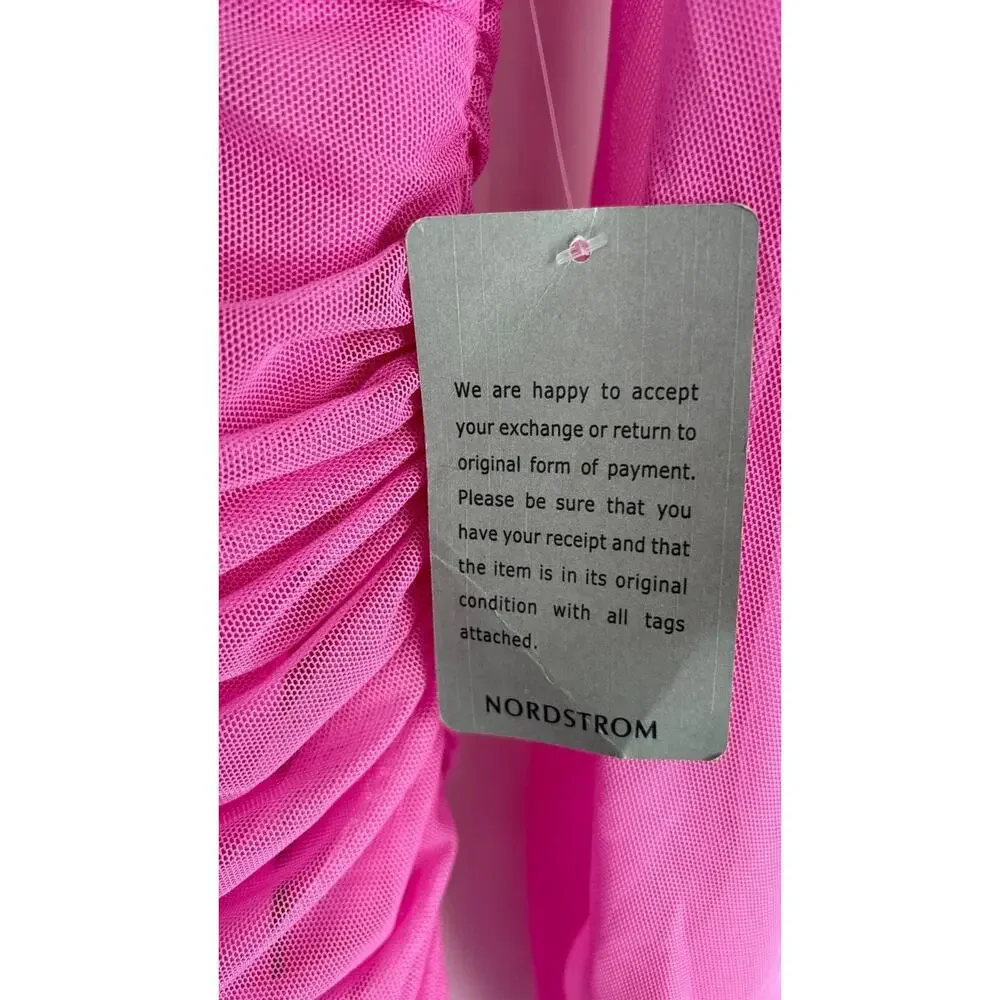 Love X Design Womens Super Pink Ruched Bodycon Dress Long Sleeve Size Medium NWT